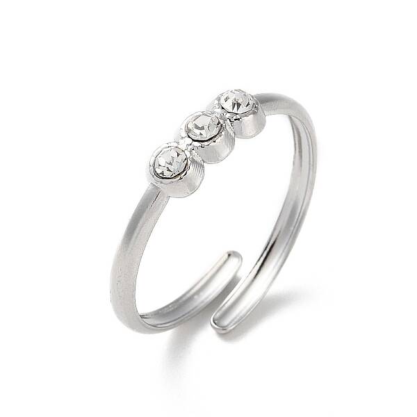 304 Stainless Steel Rhinestone Cuff Rings