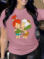 Women's Cartoon Print Round Neck Tee, Fashion Casual Short Sleeve Funny Graphic T-shirt for Daily Wear, Ladies Summer Clothes...