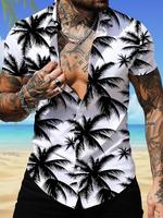 Men's All Over Palm Tree Print Button Front Shirt, Regular Fit Casual Short Sleeve Collared Top for Summer, Men's Clothes for...