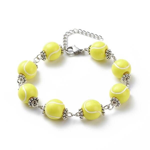 Sport Ball Theme Acrylic Round Beaded Bracelet