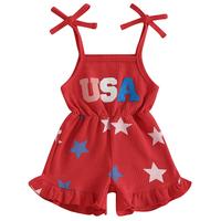 4th of July Outfit Toddler Baby Girl Stars Stripe USA Tie-Up Romper Overall Shorts Little Girls 4th of July Jumpsuit Clothing