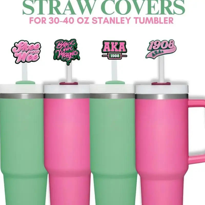 Tumbler Straw Cover, Pink and Green, Straw Topper, Gifts, Drinkware Stylish