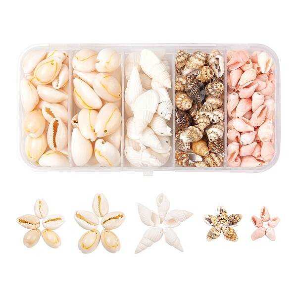 4 Style Natural Cowrie & Trumpet & Sea Shell Beads