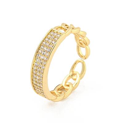 Oval Chain Brass Micro Pave Clear Cubic Zirconia Open Cuff Rings