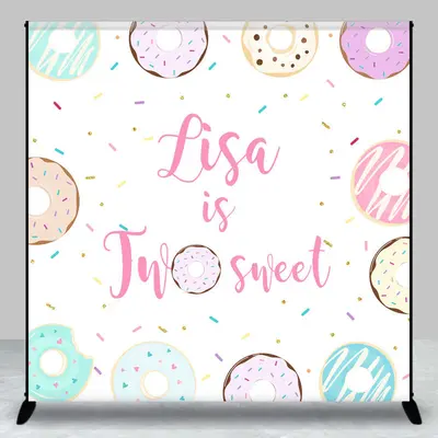 Custom Name Two Sweet Donuts Candy Birthday Backdrop