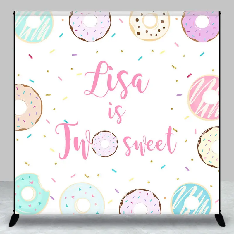 Custom Name Two Sweet Donuts Candy Birthday Backdrop