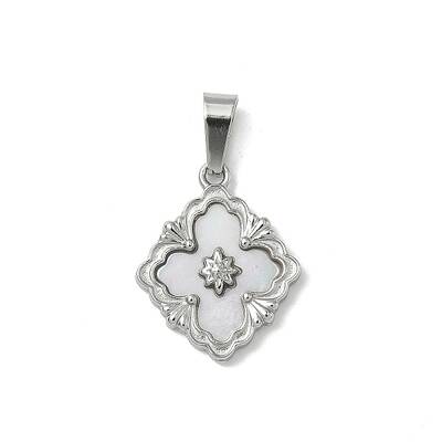 304 Stainless Steel Pave Natural Shell Flower Pendants