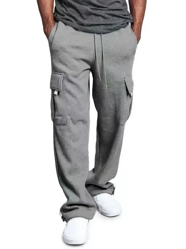 Men's Plain Drawstring Waist Sweatpants, Casual Elastic Waist Pocket Cargo Pants for Spring & Fall, Going Out Outfit, Men's...