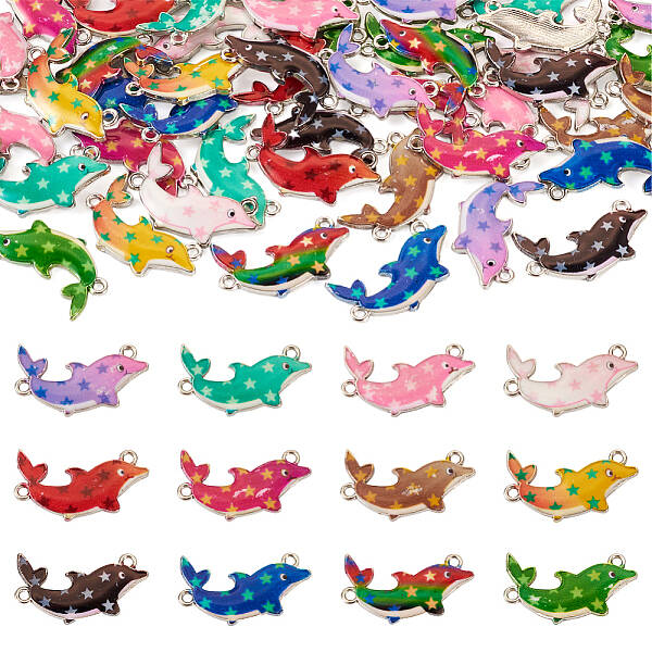 48Pcs 12 Colors Alloy Enamel Connector Charms