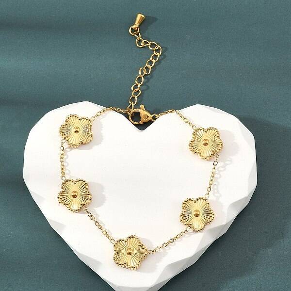 Ion Plating(IP) 304 Stainless Steel Flower Link Chain Bracelets