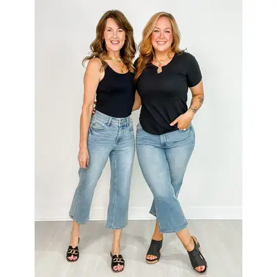 Judy Blue EDEN Hi-Rise Double Waistband Crop Wide Leg Denim Jeans