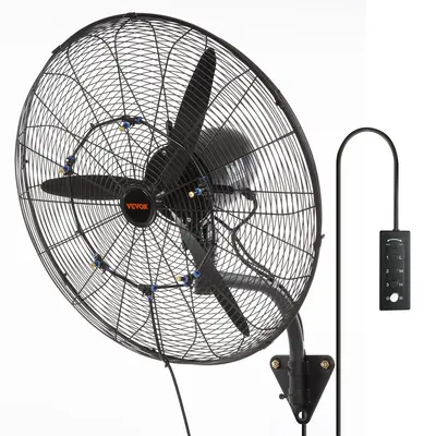 VEVOR Wall-Mount Misting Fan, 3-speed High Velocity Max. 7000 CFM, Waterproof Oscillating Industrial Wall Fan, Commercial or ...
