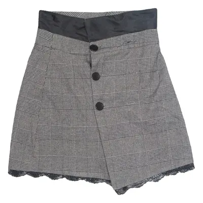ZARA Button Up Womens Straight Skirt Black Short Check XS