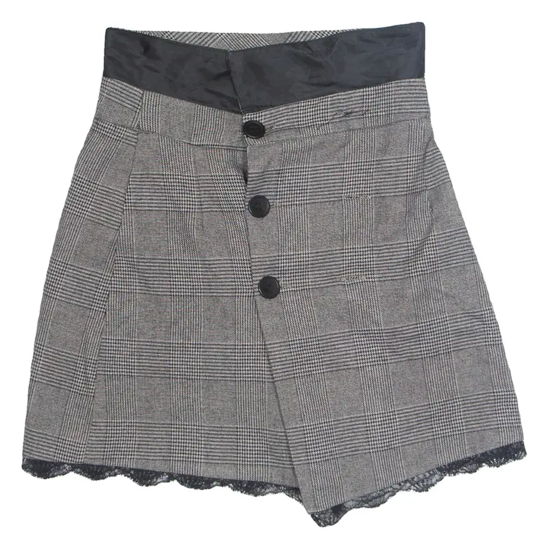 ZARA Button Up Womens Straight Skirt Black Short Check XS