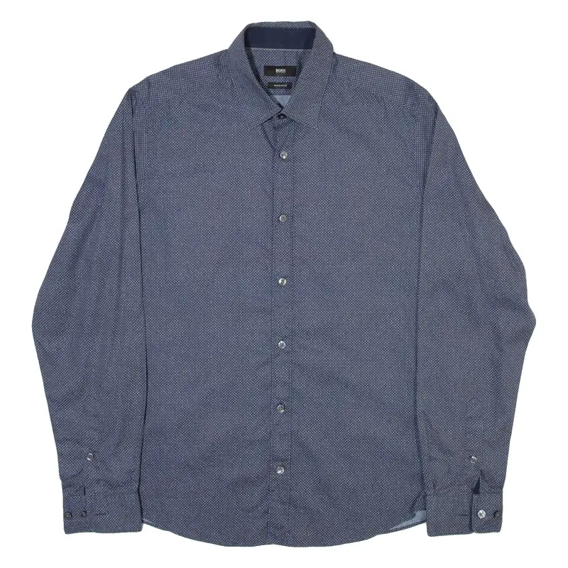 BOSS Mens Shirt Grey Spotted Long Sleeve M