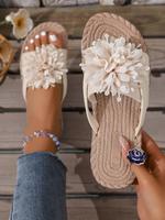 Women's Fashionable Flower Decorated Slides, Boho Style Sandals, Casual Comfortable Flat Sandals for Beach, Elegant Sandal, N...