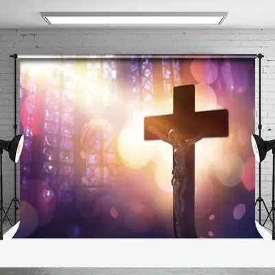 Aperturee Boho Sunlight Brown Cross Easter Photo Backdrop, 3X2FT(1MX0.6M), 14 USD, easter backdrops, NYHD9I91-M