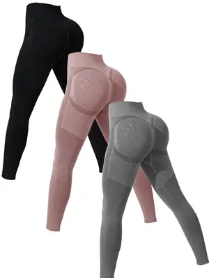 Women's Solid High Waist Sports Leggings, Sporty High Stretch Seamless Skinny Pants, Compression Pants, Ladies Sport Clothin...