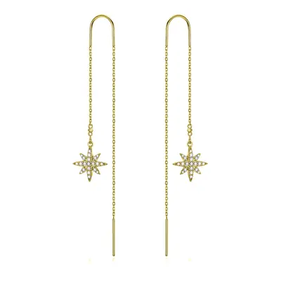 Sterling Silver with Yellow Gold Plated Crystal Snowflake Drop Earrings