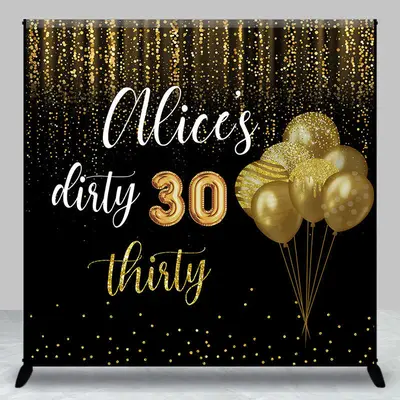 Black Gold Glitter Dirty Custom Birthday Backdrop
