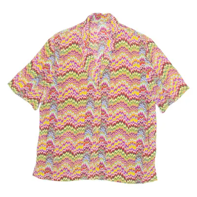 Womens Printed Blouse Pink V-Neck Crazy Pattern M