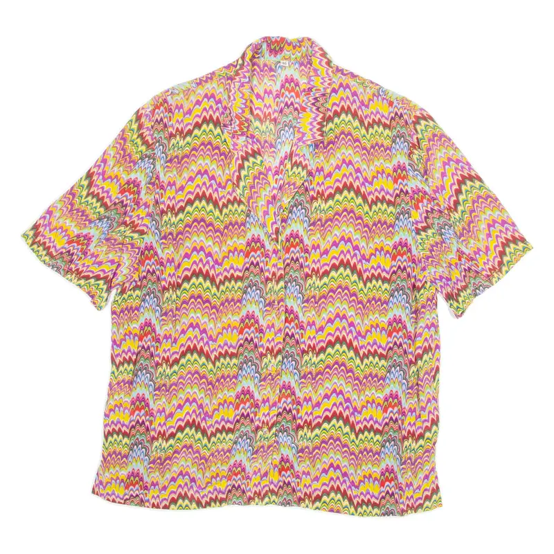 Womens Printed Blouse Pink V-Neck Crazy Pattern M