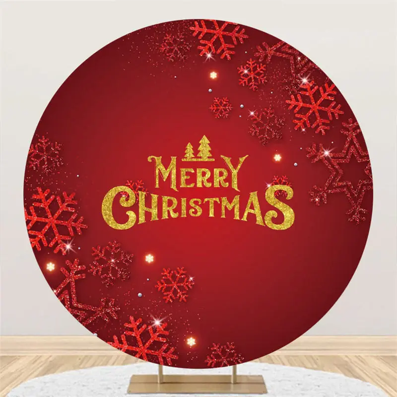 Aperturee Red Snowflake Theme Merry Christmas Circle Backdrop | Christmas Photo Booth Backdrop | Diy Christmas Backdrop | Win...