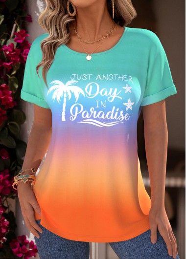 Modlily Multi Color Tummy Coverage Ombre Short Sleeve T Shirt - S