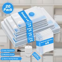 20 Pack Vacuum Storage Bags Space Saver (4 Jumbo 4 Large 4 Medium 4 Small 4 Roll) Compression for Clothes Storage, Electric P...