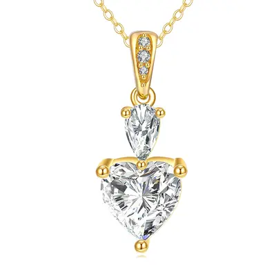 14K Gold Pear Shaped & Heart Shaped Moissanite Pendant Necklace