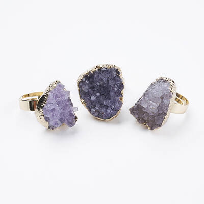 Adjustable Natural Druzy Amethyst Finger Rings