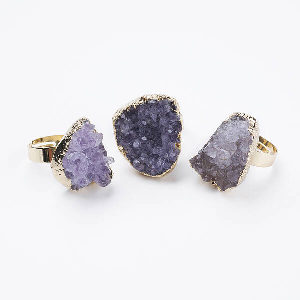 Adjustable Natural Druzy Amethyst Finger Rings