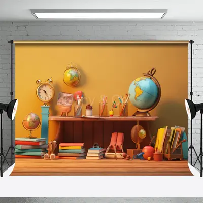Books Clock Pencil back to school Photo Backdrops - Aperturee