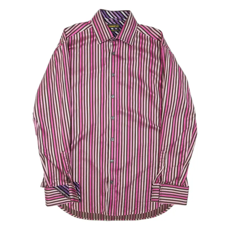 TED BAKER Mens Formal Shirt Pink Striped Long Sleeve L