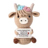 Cute Cow Design Crochet Highland Cow with Positive Card, Diy Knitting Toy, Handmade Knitting Toy for Friends & Family, Home S...