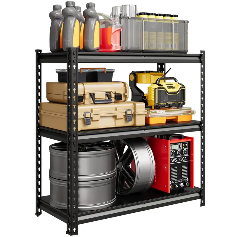 Garvee 3-Tier Garage Shelving Unit Adjustable Steel Rack 770 lbs Capacity Powder-Coated Rust-Resistant Modular Split Design B...