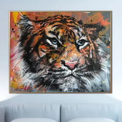 Large Abstract Animal Painting Original Hand Painted Wall Art Modern Wall Decor | SUMATRAN TIGER