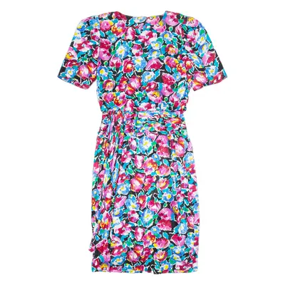 Womens Day Dress Blue Silk Floral Short Sleeve Knee Length S