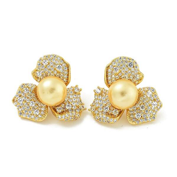 Rack Plating Brass Micro Pave Clear Cubic Zirconia Stud Earrings