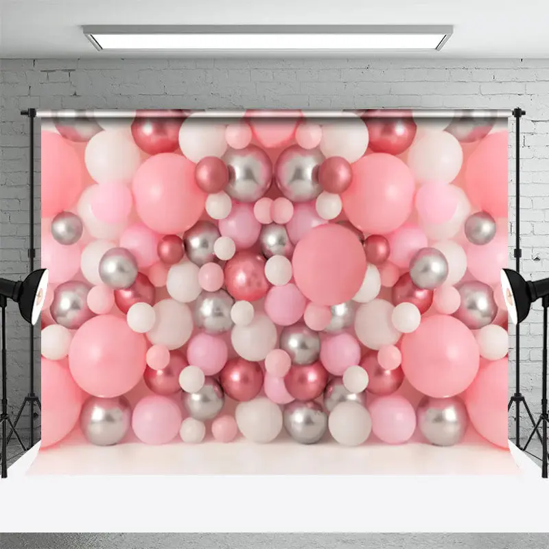 Pink Silver Ocean Ball Birthday Cake Smash Backdrop - Aperturee