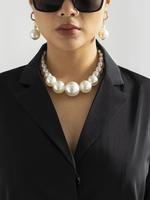 Women's Punk Style Faux Pearl Decorated Beaded Necklace, Trendy Beaded Necklace, Fashionable Streetwear Statement Jewelry for...