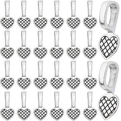 100Pcs Tibetan Style Alloy Heart Glue-on Flat Pad Pendant Bails