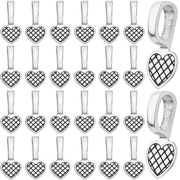 100Pcs Tibetan Style Alloy Heart Glue-on Flat Pad Pendant Bails