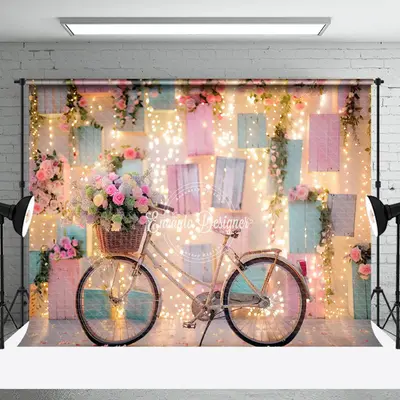 Indoor Light Sparkle Bike Floral Cake Smash Backdrop - Aperturee