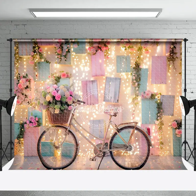 Indoor Light Sparkle Bike Floral Cake Smash Backdrop - Aperturee
