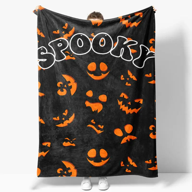 Black Orange Spooky Halloween Custom Text Blanket