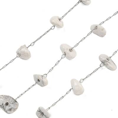 304 Stainless Steel with Natural Howlite Chip Link Chains