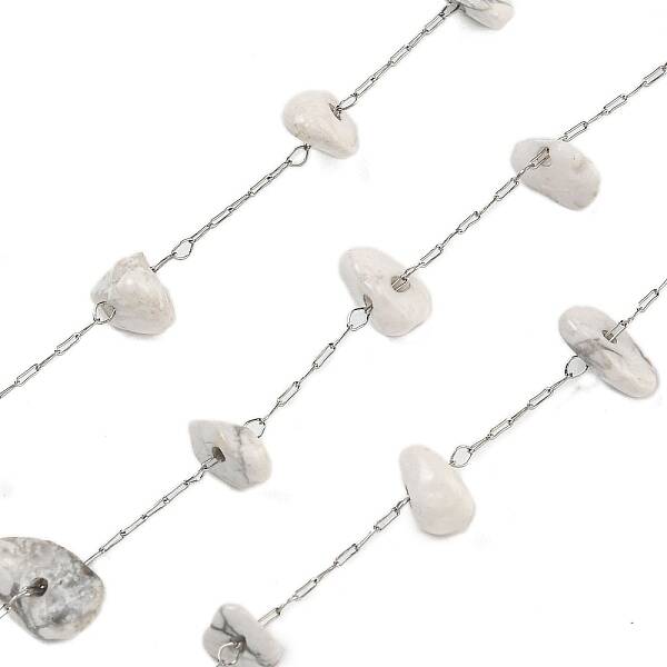304 Stainless Steel with Natural Howlite Chip Link Chains