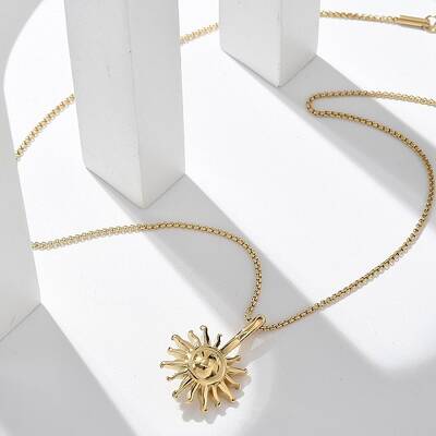 304 Stainless Steel Sunflower Pendant Box Chain Necklaces for Women