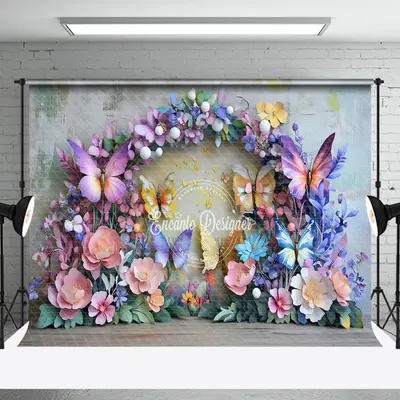 Aperturee Colorful Floral Butterflies Spring Photo Backdrop - Aperturee